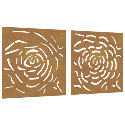 2-tlg. Garten-Wanddeko 55x55 cm Cortenstahl Rosen-Design