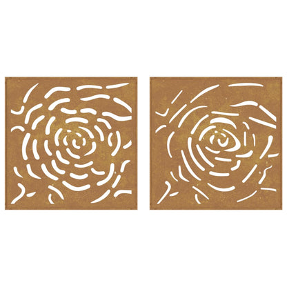 2-tlg. Garten-Wanddeko 55x55 cm Cortenstahl Rosen-Design