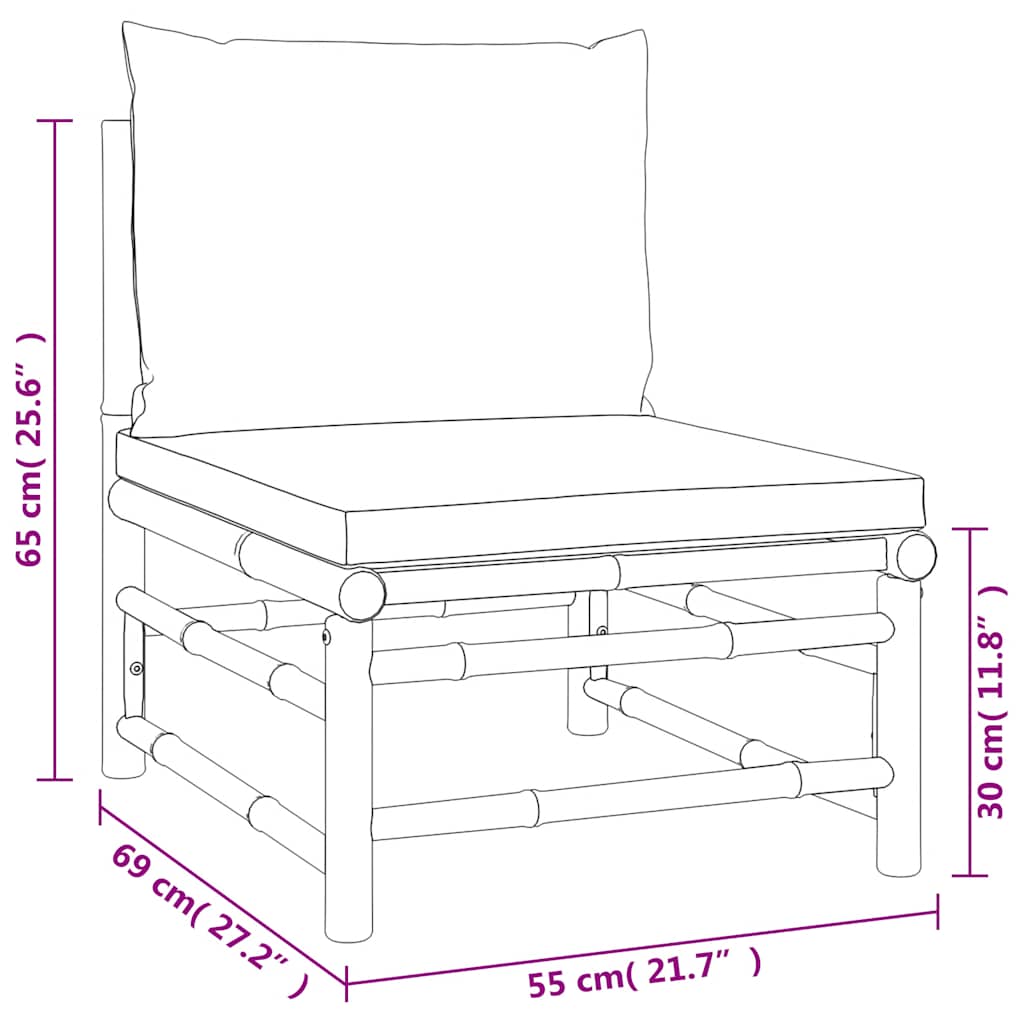 Garten-Mittelsofa mit Taupe Kissen Bambus