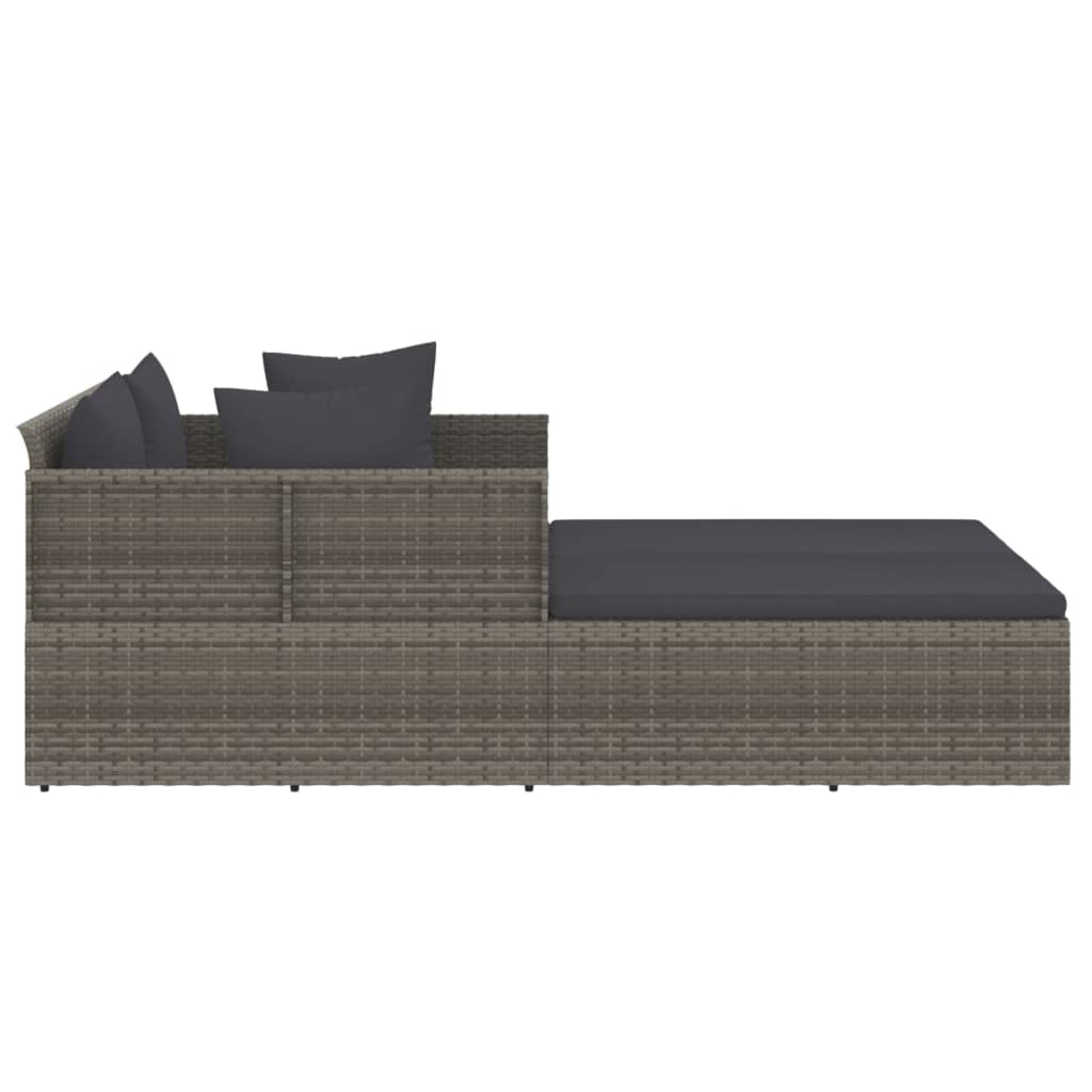 Sonnenliege mit Kissen Grau 182x118x63 cm Poly Rattan