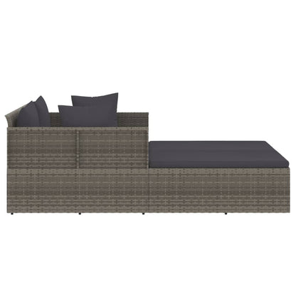 Sonnenliege mit Kissen Grau 182x118x63 cm Poly Rattan