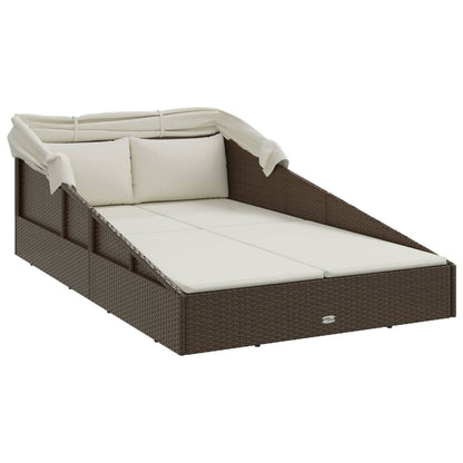 Sonnenliege mit Faltdach Braun 200x114x128 cm Poly Rattan
