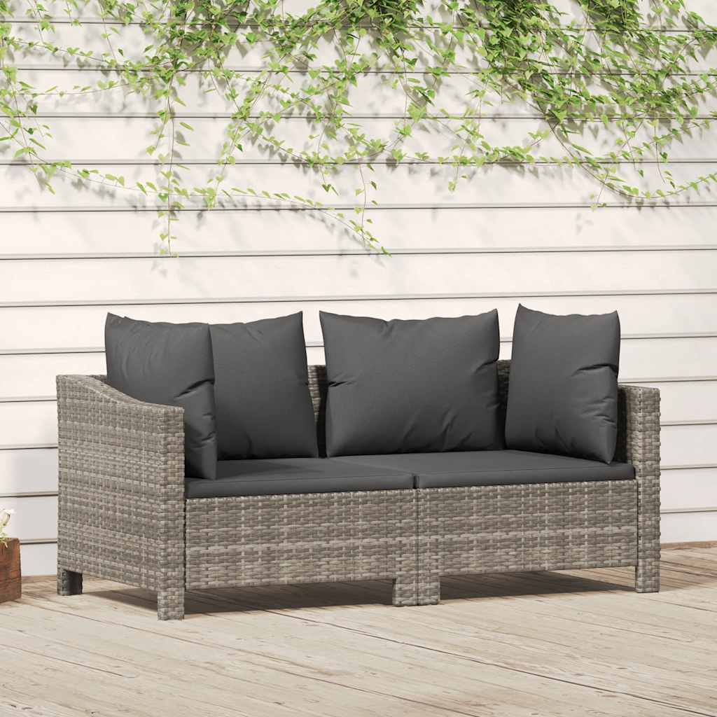 2-teiliges Garten-Lounge-Set mit Kissen Grau Poly Rattan
