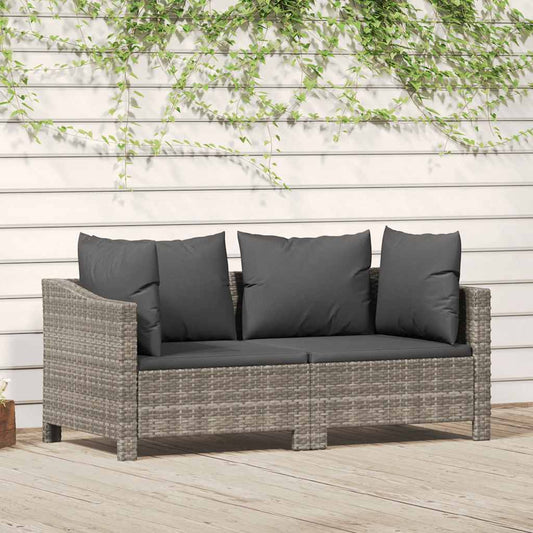 2-teiliges Garten-Lounge-Set mit Kissen Grau Poly Rattan