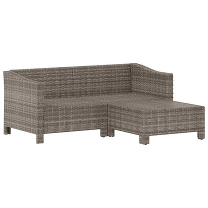 3-tlg. Garten-Lounge-Set mit Kissen Grau Poly Rattan