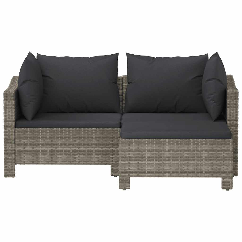 3-tlg. Garten-Lounge-Set mit Kissen Grau Poly Rattan
