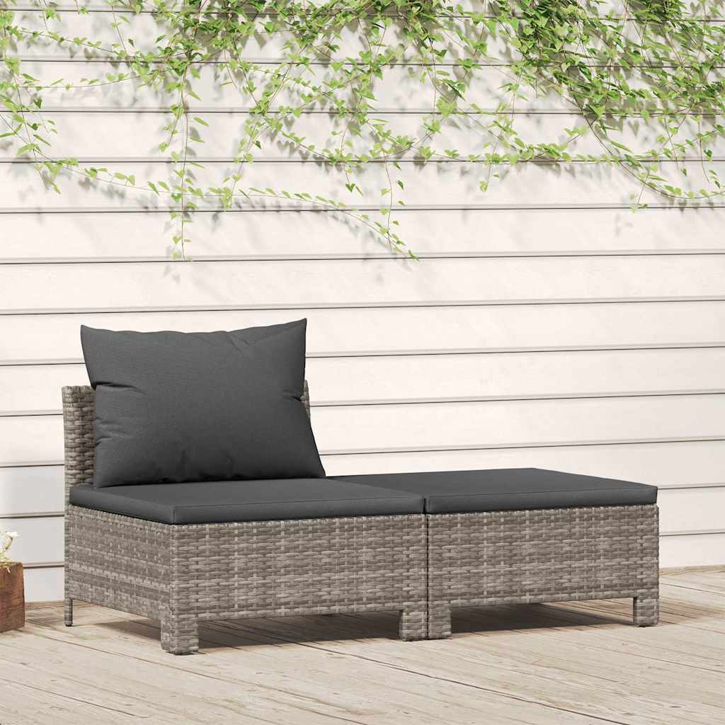 2-teiliges Garten-Lounge-Set mit Kissen Grau Poly Rattan