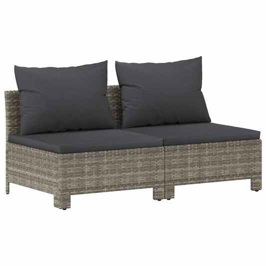 Gartensofa 2-Sitzer mit Kissen Grau Poly Rattan