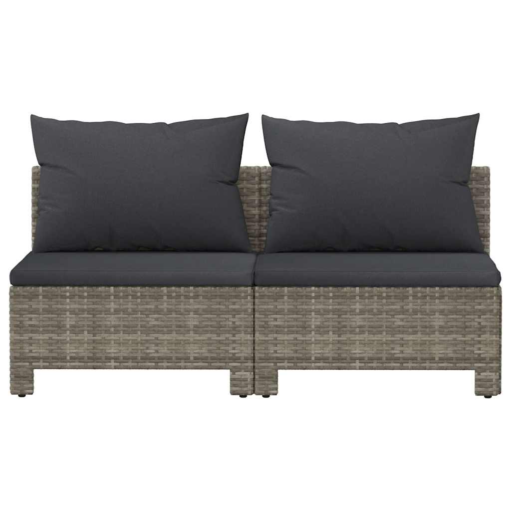 Gartensofa 2-Sitzer mit Kissen Grau Poly Rattan