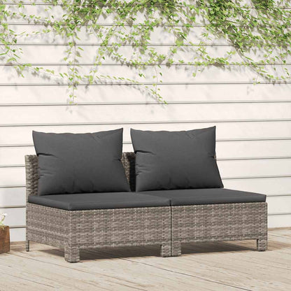 Gartensofa 2-Sitzer mit Kissen Grau Poly Rattan