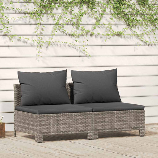 Gartensofa 2-Sitzer mit Kissen Grau Poly Rattan