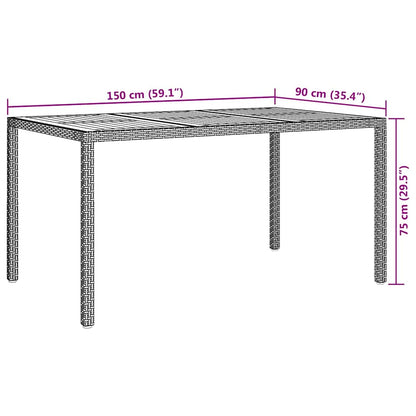 Garten-Eßtisch Grau 150 x 90 x 75 cm Poly Rattan