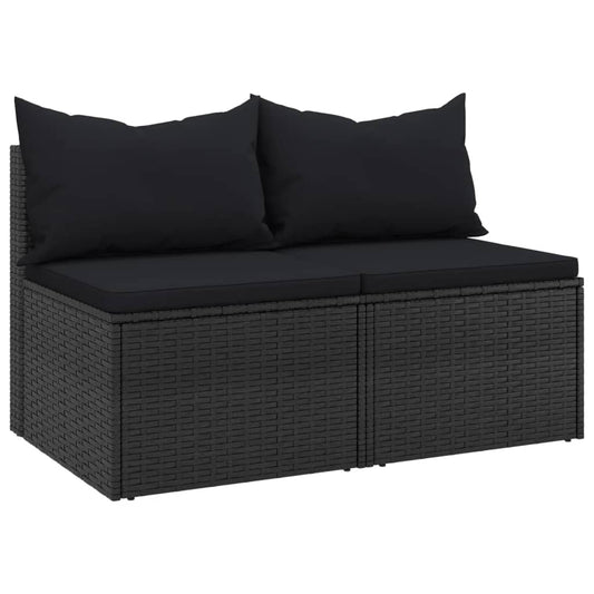 Garten-Mittelsofas mit Kissen 2 Stk. Schwarz Poly Rattan