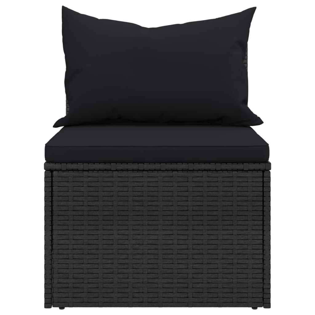 Garten-Mittelsofas mit Kissen 2 Stk. Schwarz Poly Rattan