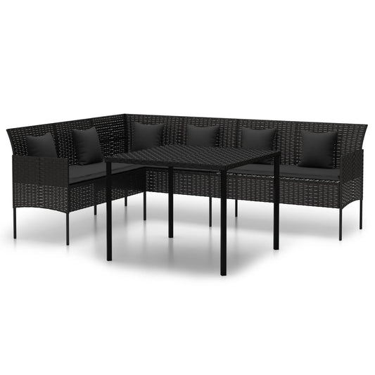 2-tlg. Garten-Essgruppe mit Kissen Schwarz Poly Rattan