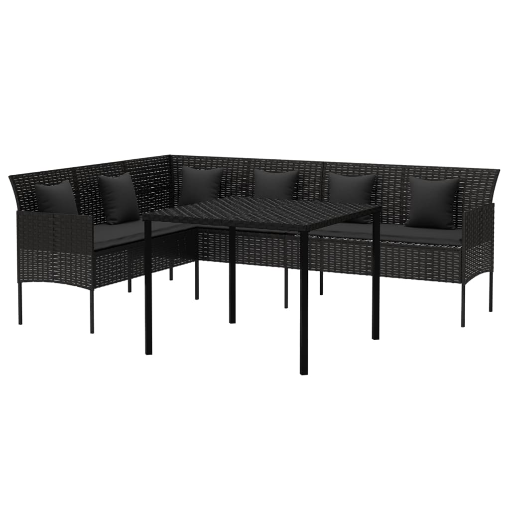 2-tlg. Garten-Essgruppe mit Kissen Schwarz Poly Rattan