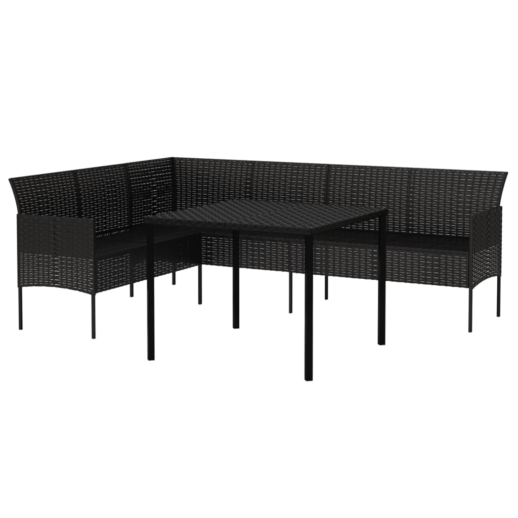2-tlg. Garten-Essgruppe mit Kissen Schwarz Poly Rattan