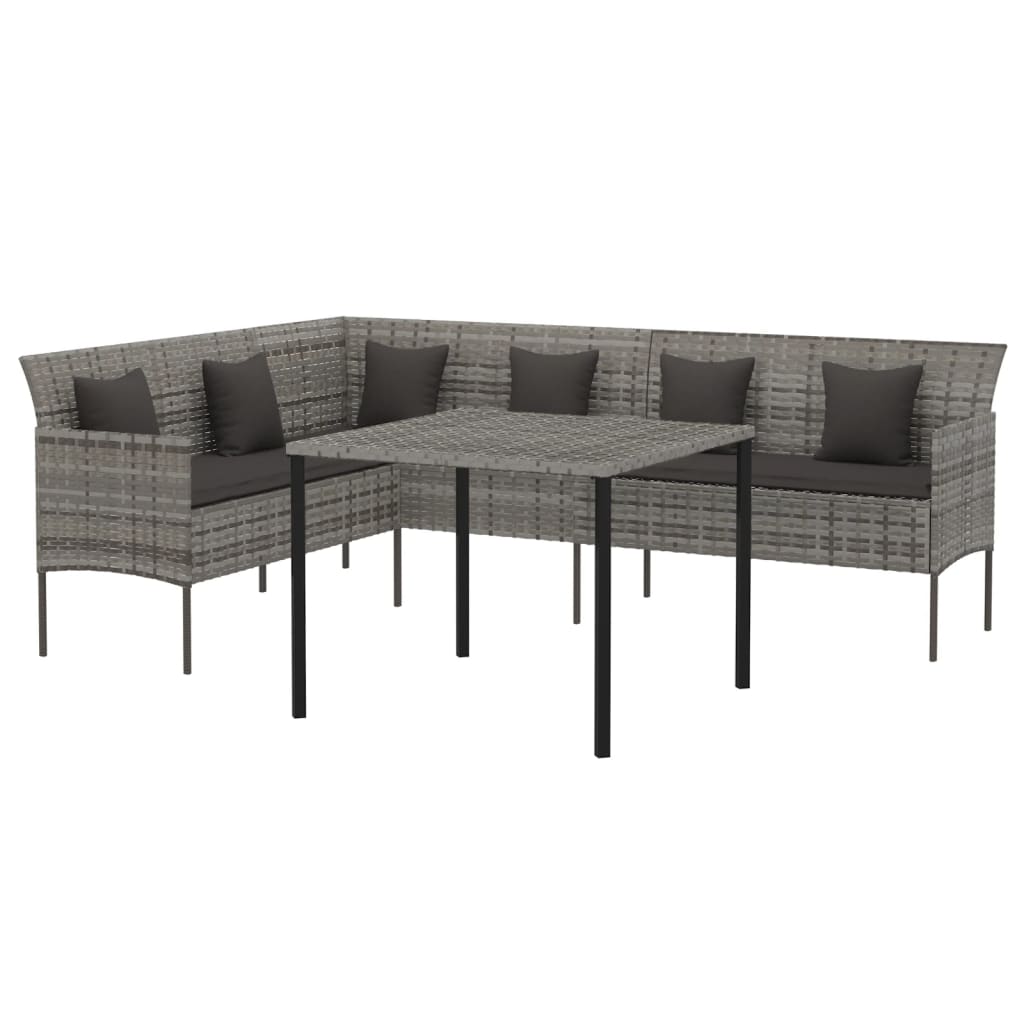 2-tlg. Garten-Essgruppe mit Kissen Grau Poly Rattan