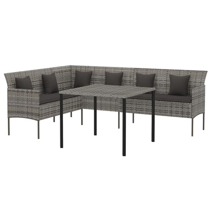 2-tlg. Garten-Essgruppe mit Kissen Grau Poly Rattan