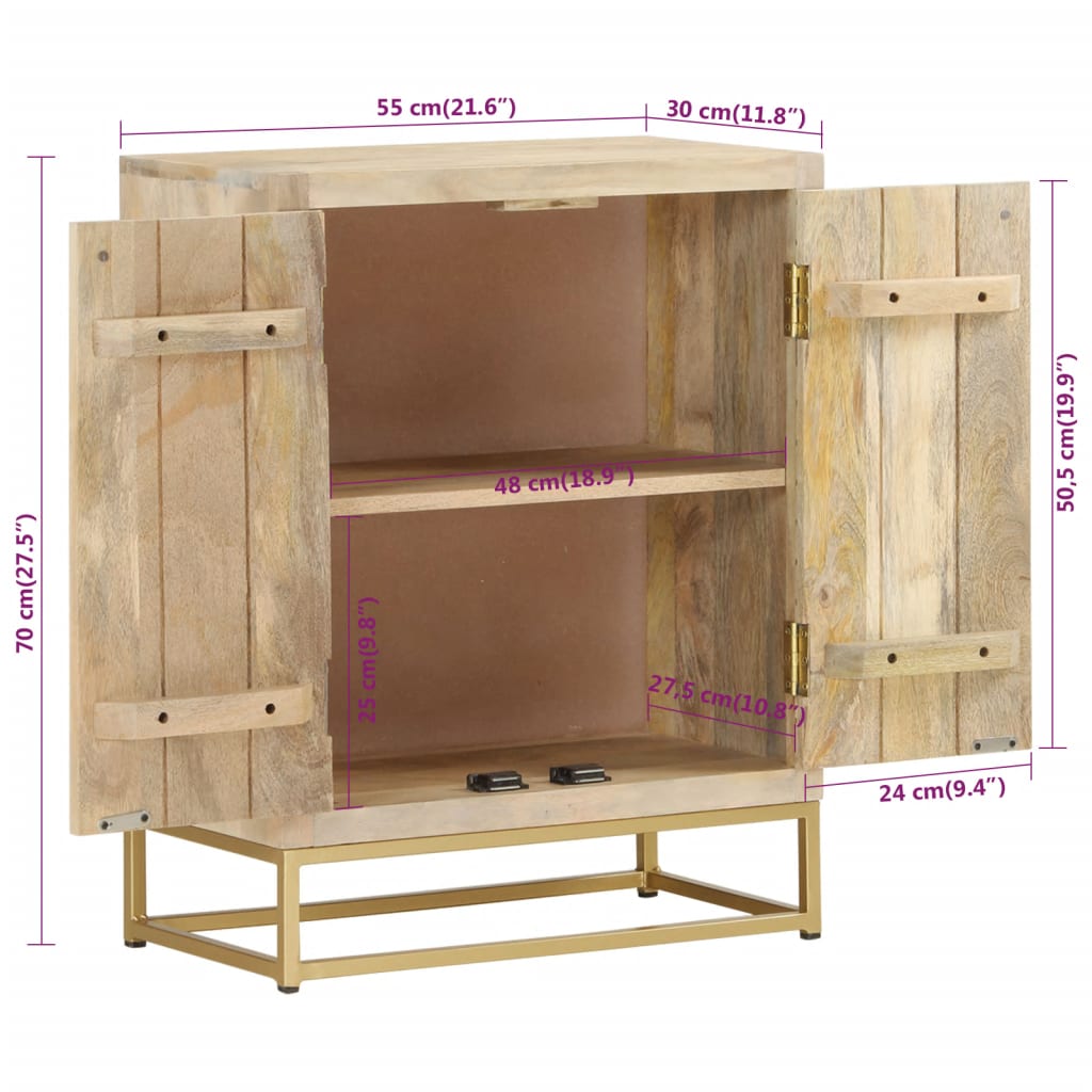 Skænk med 2 låger 55x30x70 cm massivt mangotræ