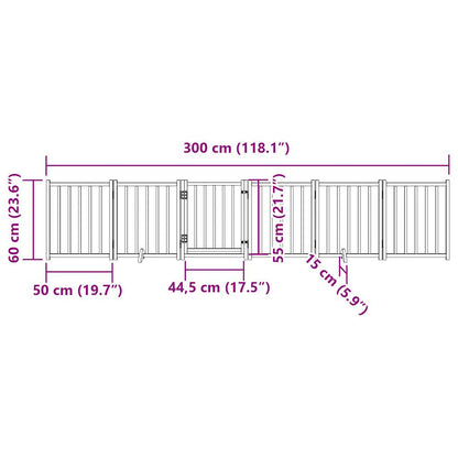 6-tlg. Hundetor mit Tür Faltbar Schwarz 300 cm Massivholz Tanne