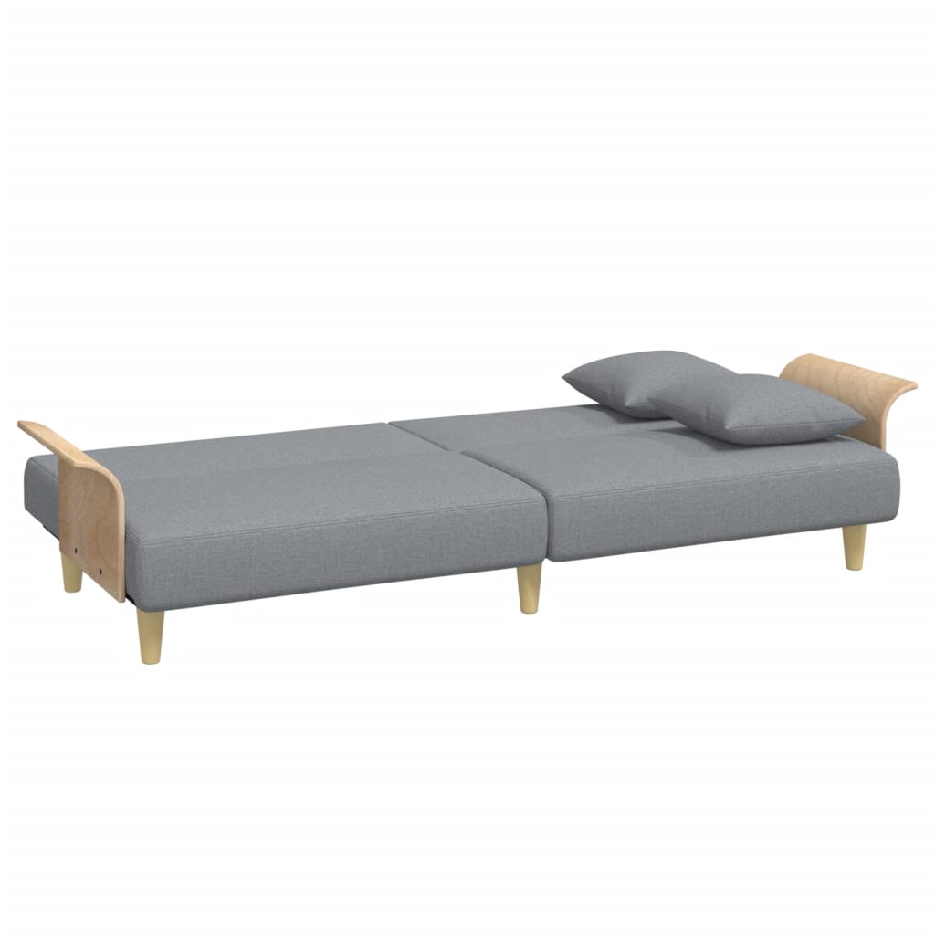 Sovesofa med armlæn lysegråt stof