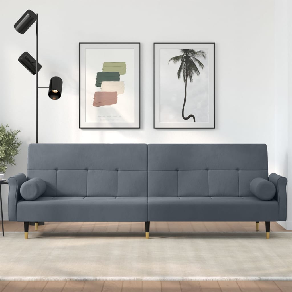Sovesofa med puder mørkegrå fløjl