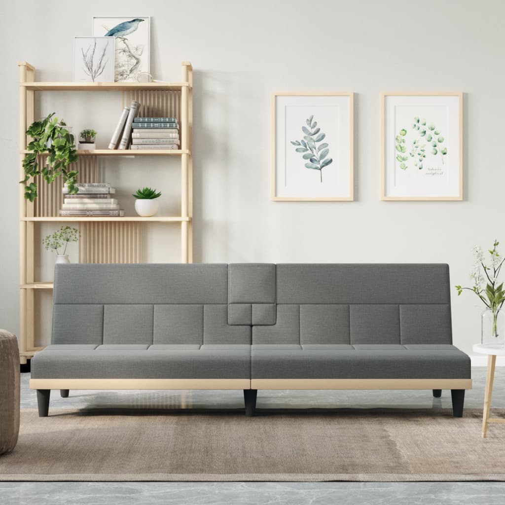 Schlafsofa mit Getränkehaltern Dunkelgrau Stoff
