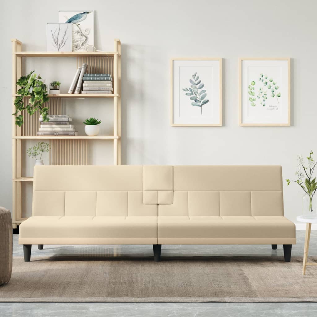 Sovesofa med kopholdere cremestof