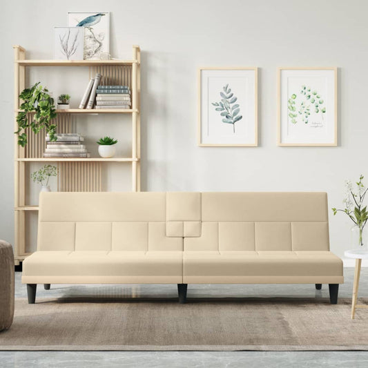 Sovesofa med kopholdere cremestof