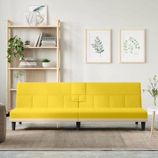 Sovesofa med kopholdere lysegult stof