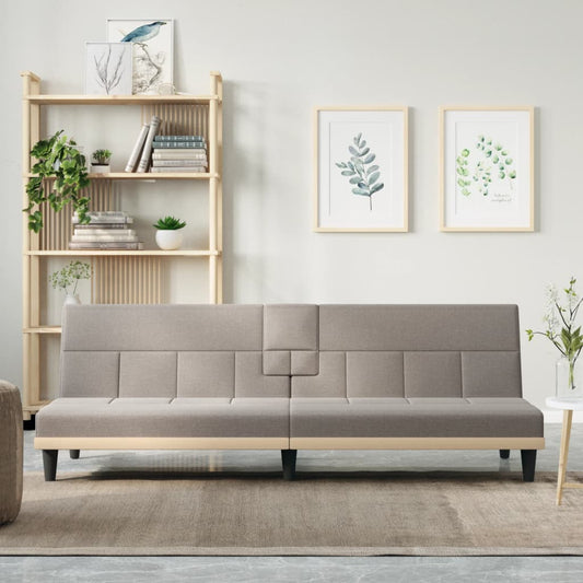 Sovesofa med kopholdere i taupe stof