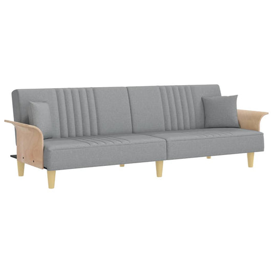 Sovesofa med armlæn lysegråt stof