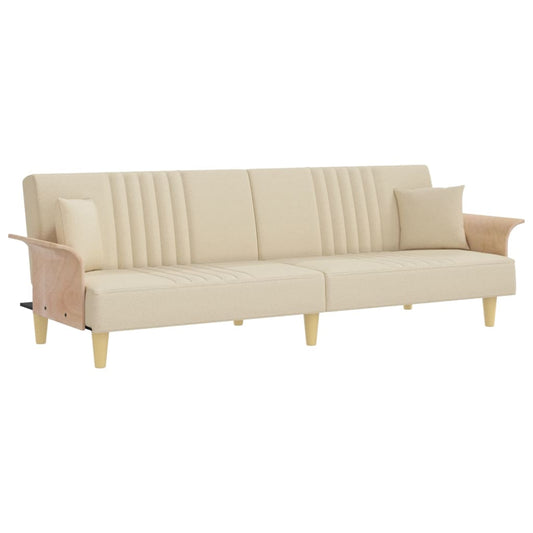 Schlafsofa mit Armlehnen Creme Stoff