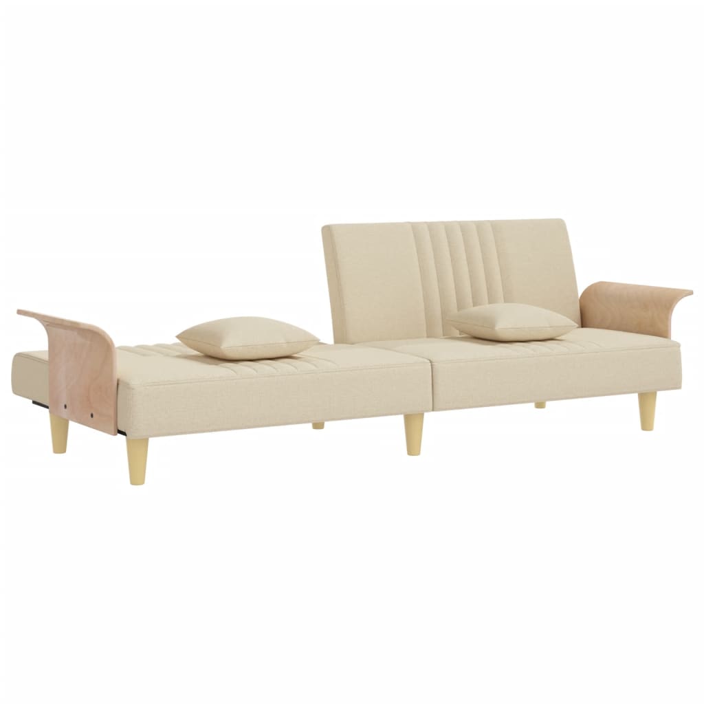 Schlafsofa mit Armlehnen Creme Stoff