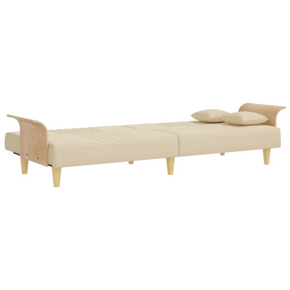 Schlafsofa mit Armlehnen Creme Stoff
