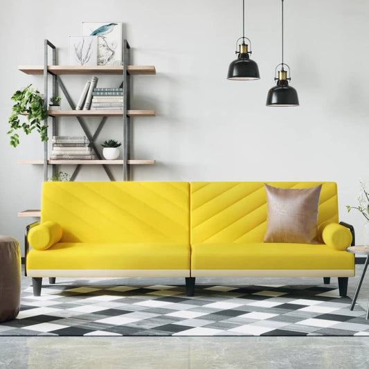 Sovesofa med armlæn lysegult stof