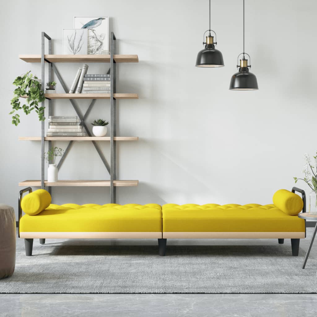 Sovesofa med armlæn lysegult stof