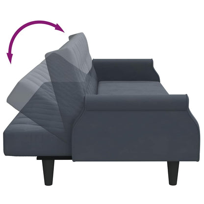 Schlafsofa mit Armlehnen Dunkelgrau Samt