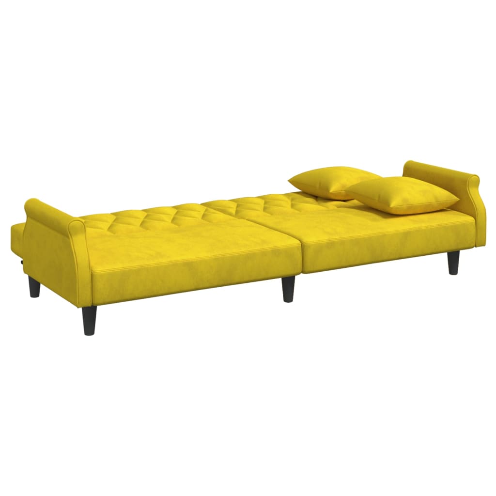 Schlafsofa mit Armlehnen Gelb Samt