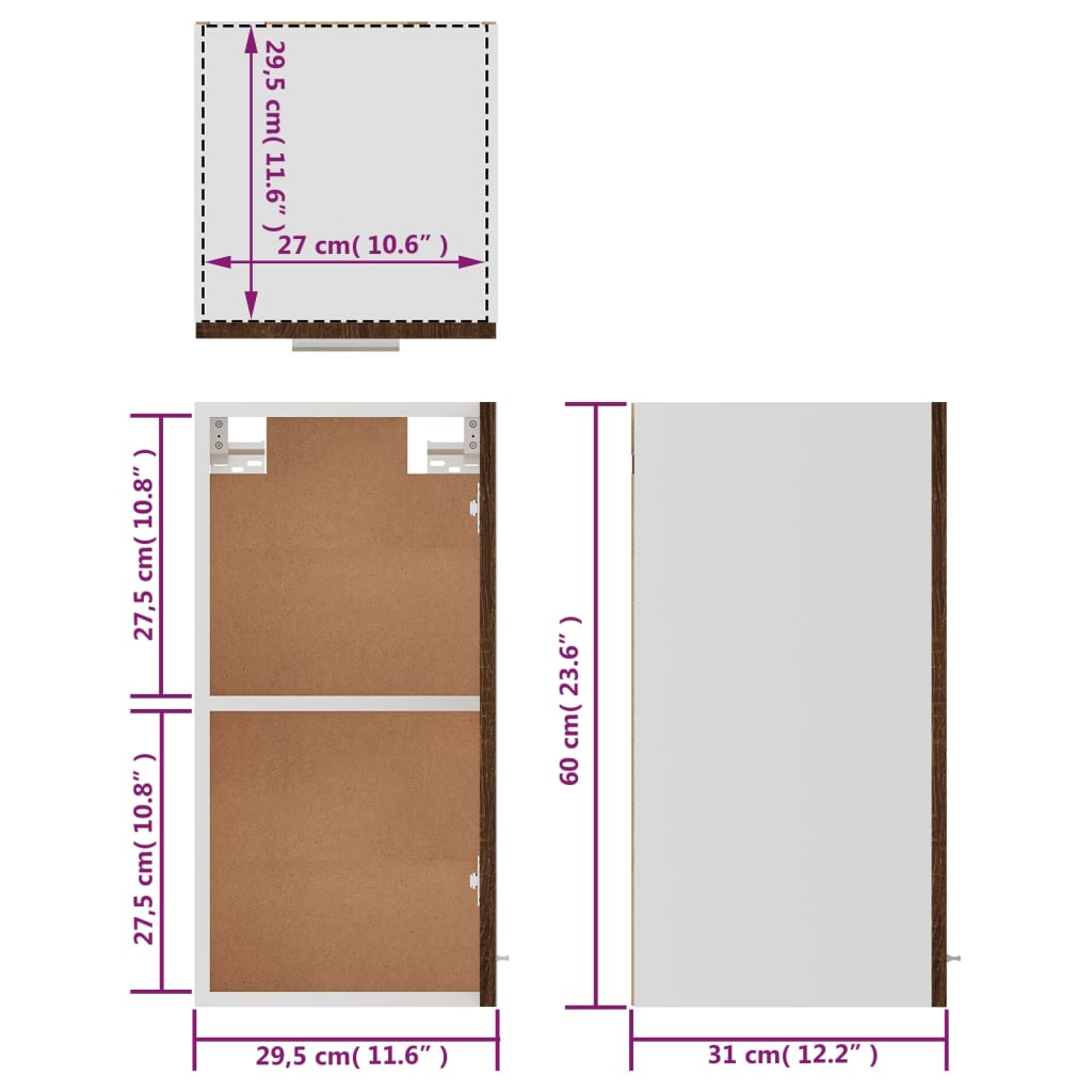 Hängeschrank Lyon Braun Eichen-Optik 29,5x31x60 cm Holzwerkstoff