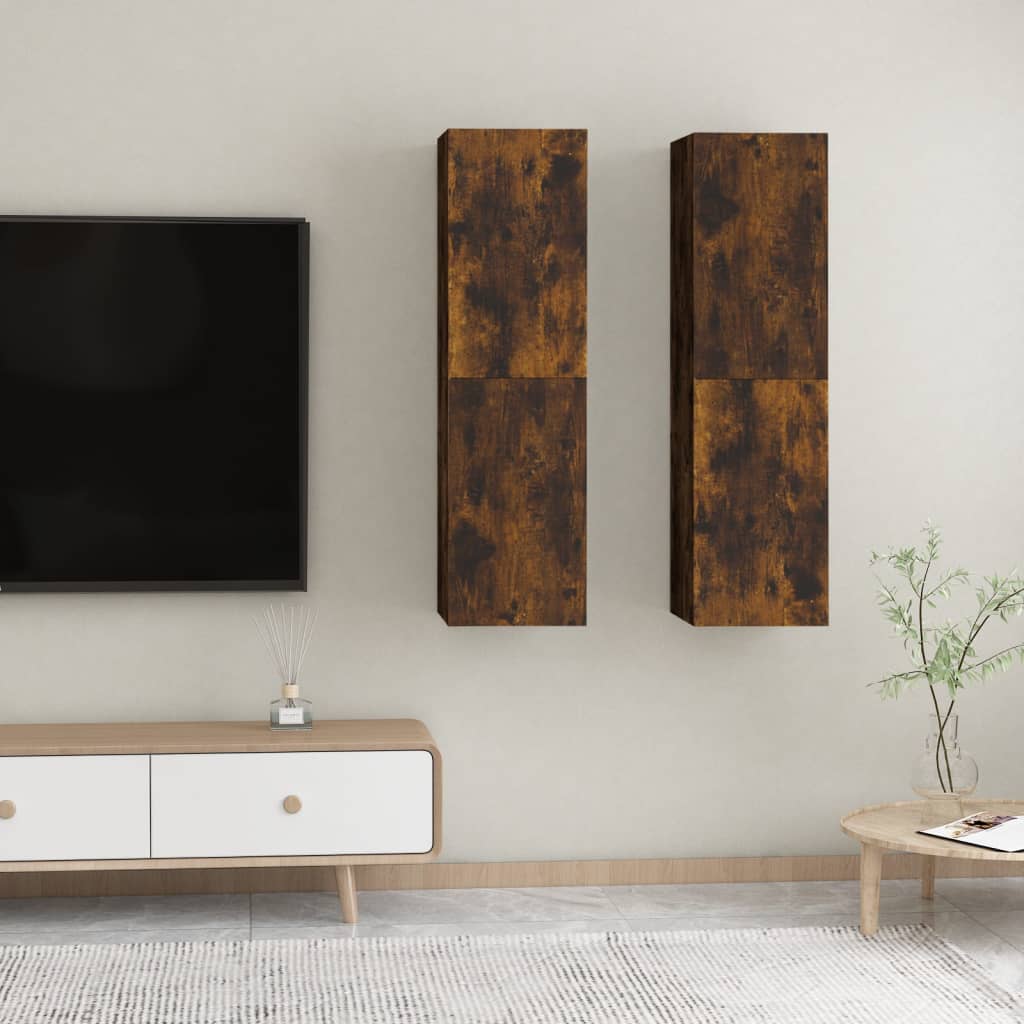 TV-Wandschränke 2 Stk. Räuchereiche 30,5x30x110 cm