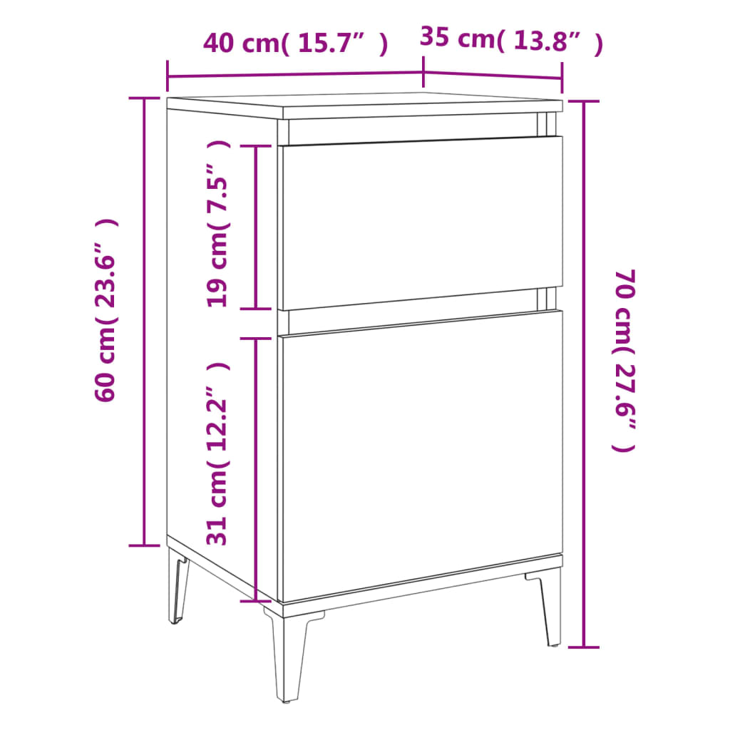Nachttische 2 Stk. Grau Sonoma 40x35x70 cm