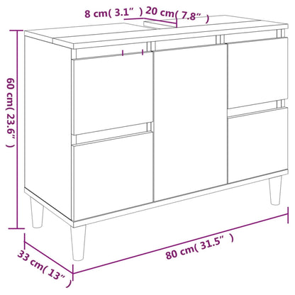 Waschbeckenunterschrank Braun Eichen-Optik 80x33x60 cm