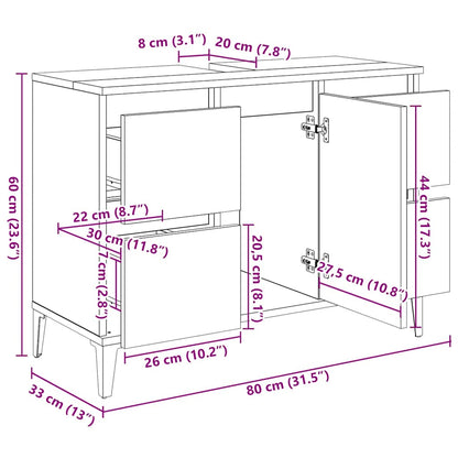 Waschbeckenunterschrank Schwarz 80x33x60 cm Holzwerkstoff