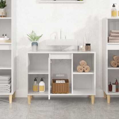 Waschbeckenunterschrank Hochglanz-Weiß 80x33x60cm Holzwerkstoff