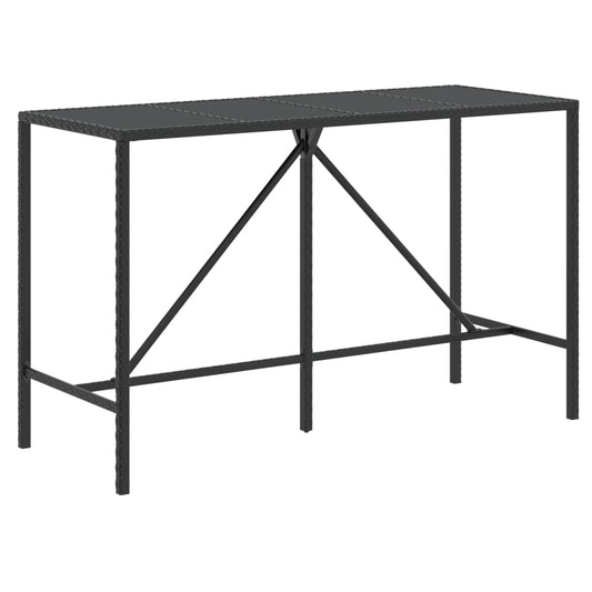 Barbord med glasplade sort 180x70x110 cm polyrattan