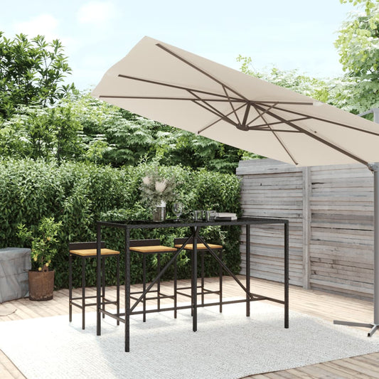Barbord med glasplade sort 180x70x110 cm polyrattan