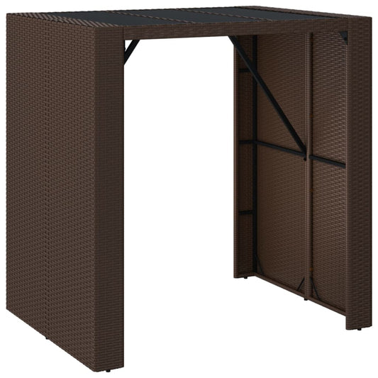 Barbord med glasplade brun 105x80x110 cm polyrattan