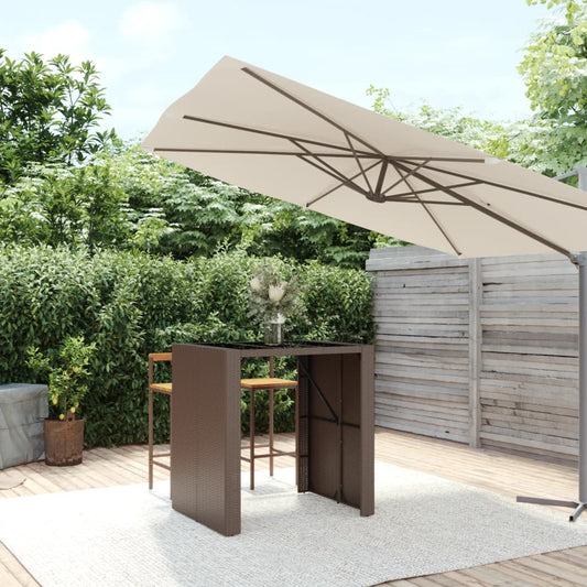 Barbord med glasplade brun 105x80x110 cm polyrattan